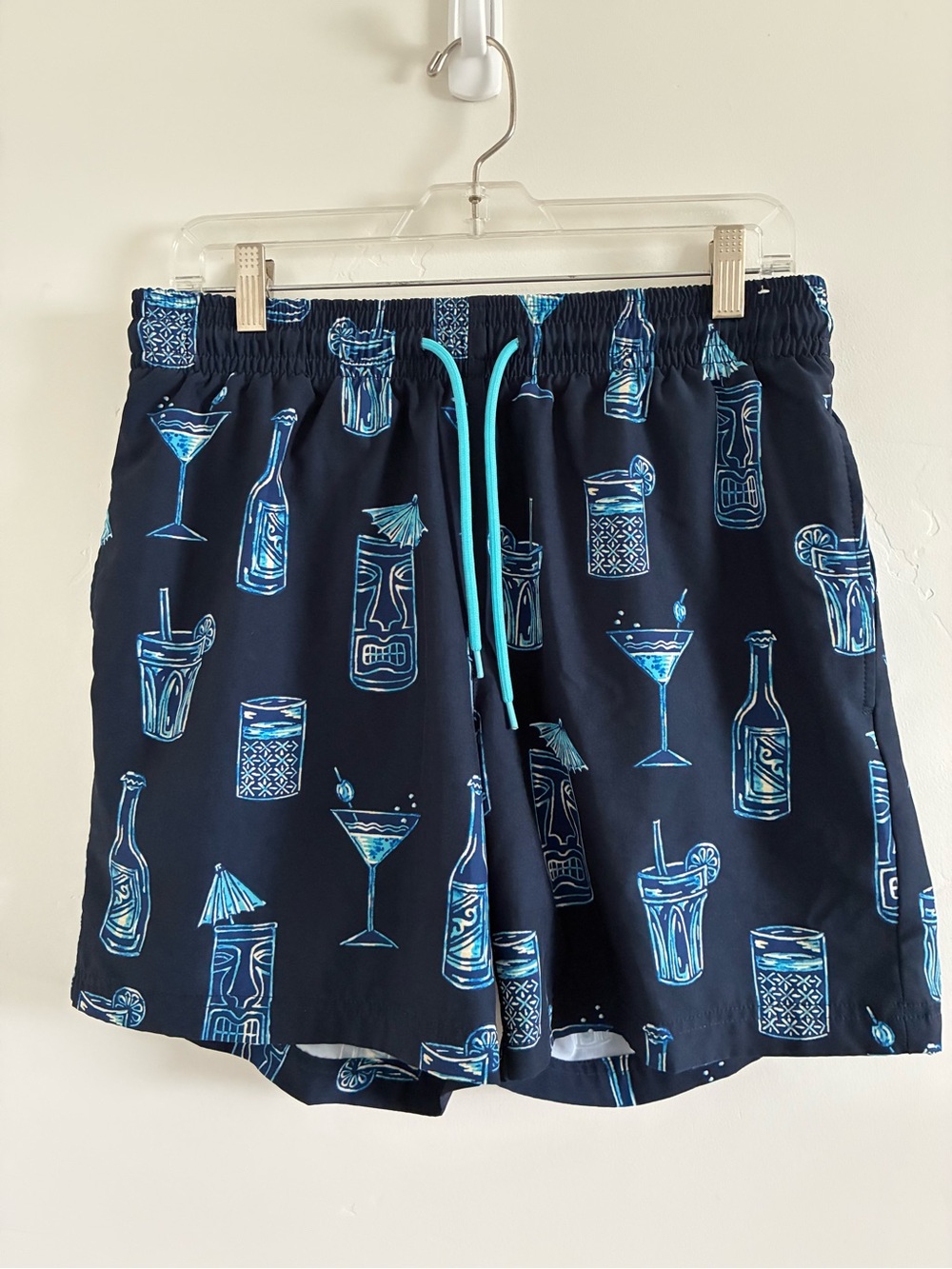 Caribbean Navy Swim Trunks with Turquoise Cocktail Print